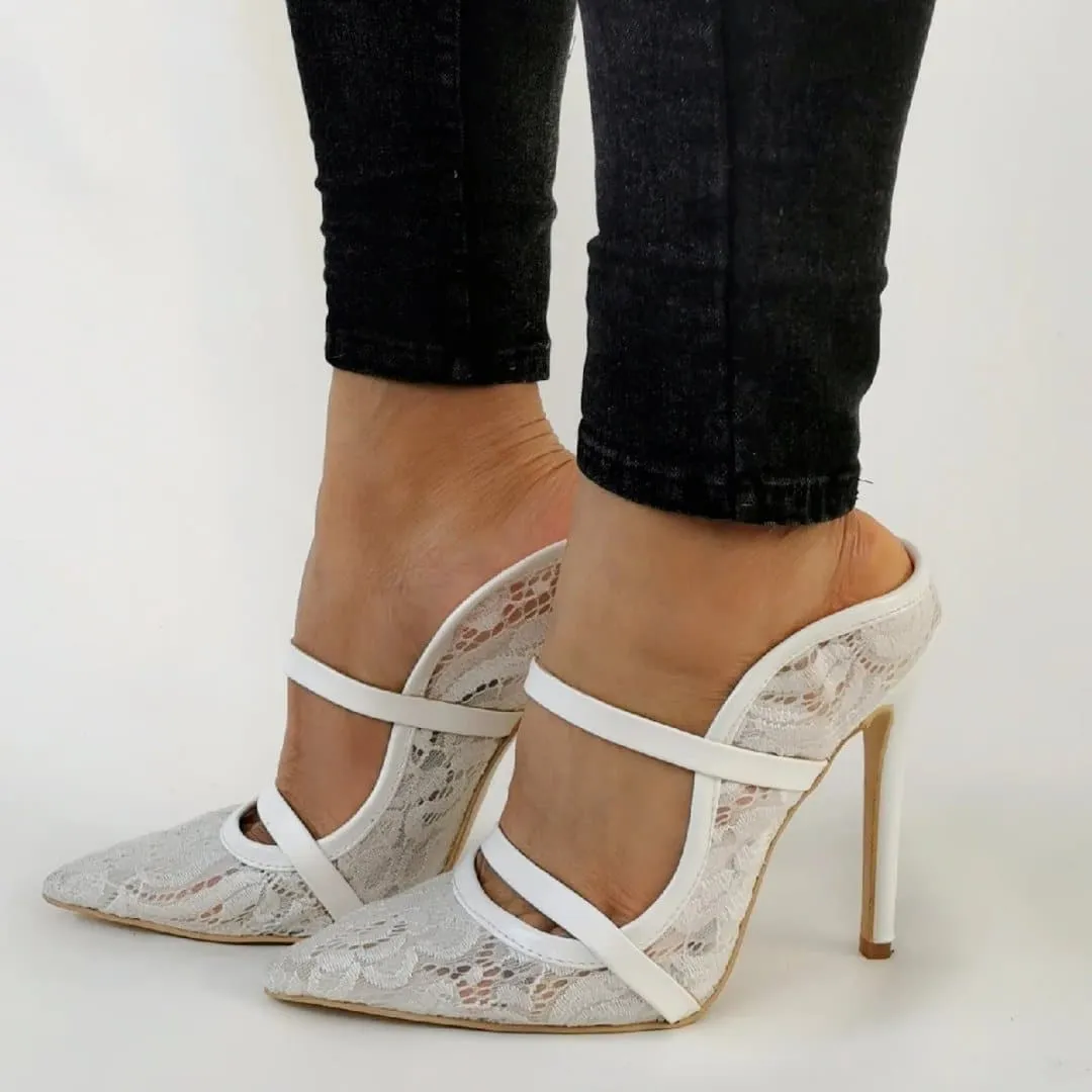 High Heels Pumps with Lace Upper Material & Super High Thin Heels